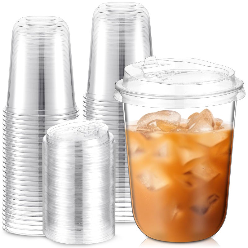 Baderke 50 Sets Crystal Clear Plastic Cups With Lids Disposable Iced Coffee Cups with Lids for Smoothie Cold Beverages Drinking Cups Cold Drinks for Party Wedding Event Clear16 oz